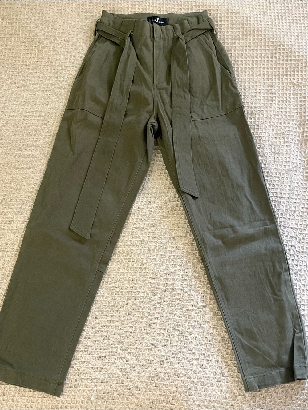 High waisted Green waist tie Straight Leg Lulus Pants